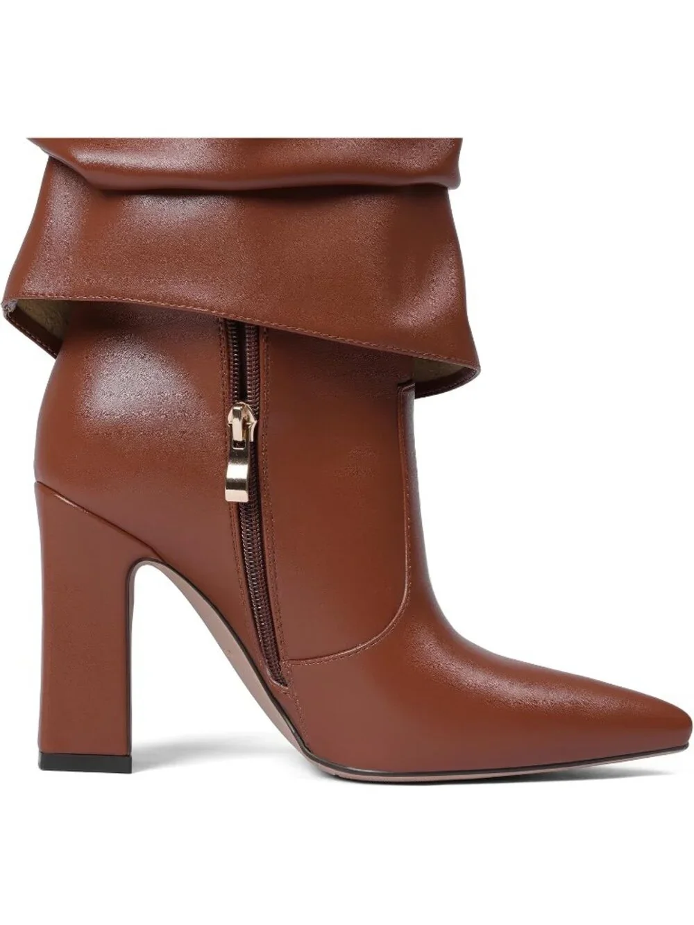 Women's Brown Pu Pointed Toe Fold Over Chunky Block Heel Slouchy Knee High Boots